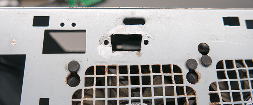 The VGA socket hole in the back of the casee
