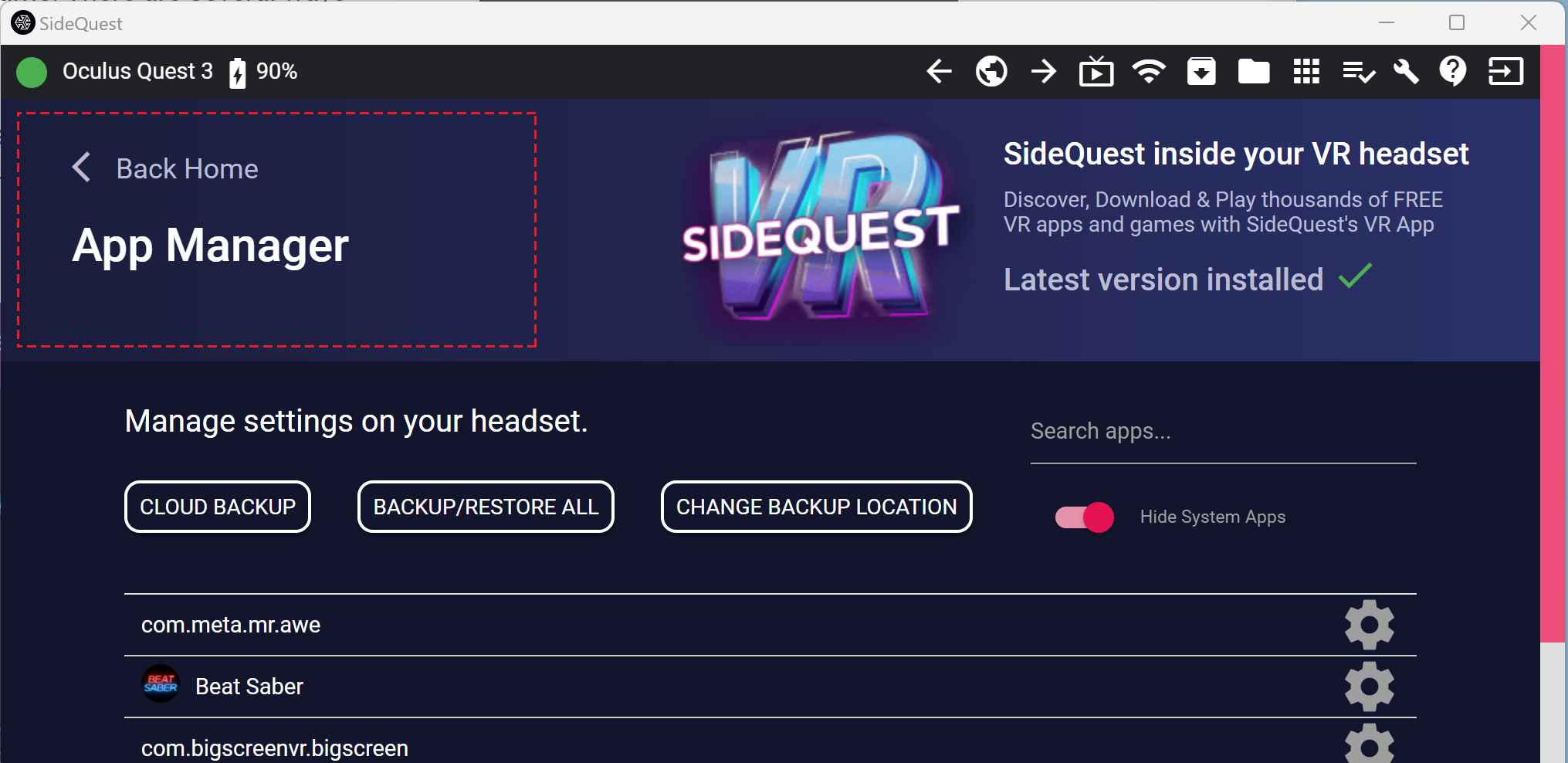 SideQuest App list