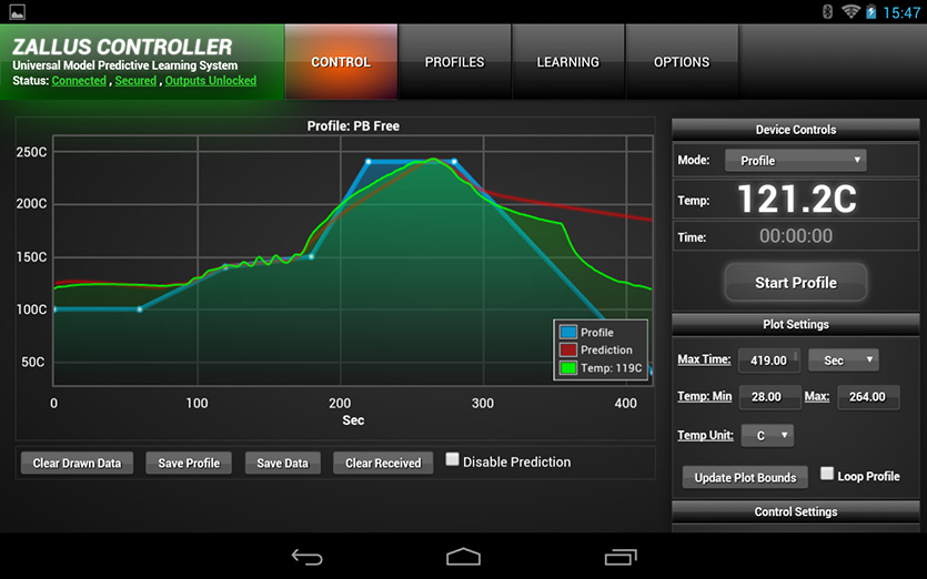 Android App running the cooking profile to reflow our Raspberry Pi expansion boards