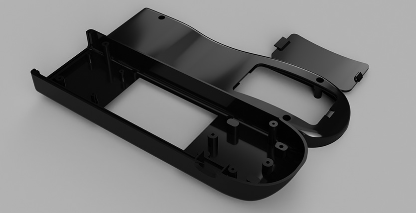The exploded case was rendered using black ABS style material, click to open larger version