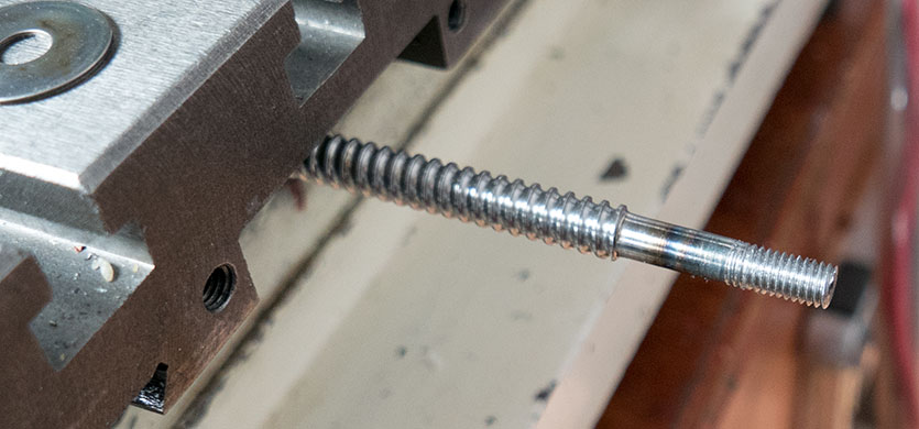 The ballscrew shaft with the new thread cut