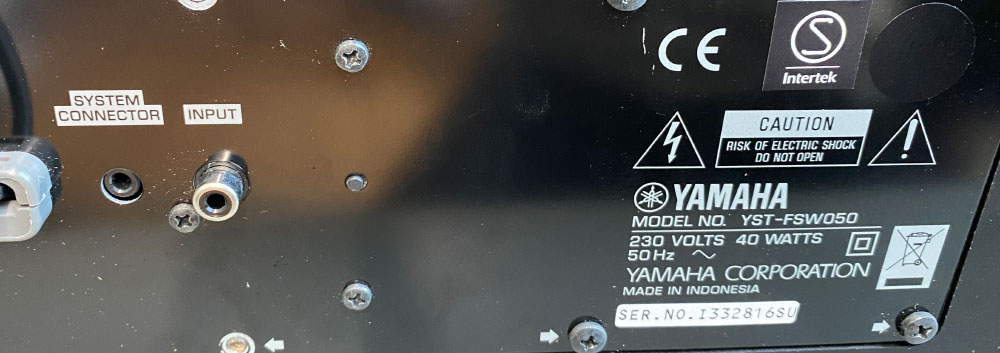 Yamaha YST-FSW050 rear panel