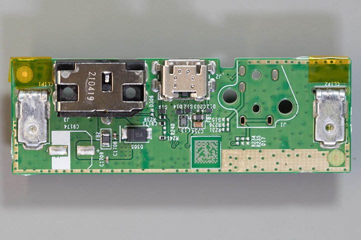 Top of the power input and USB connector PCB