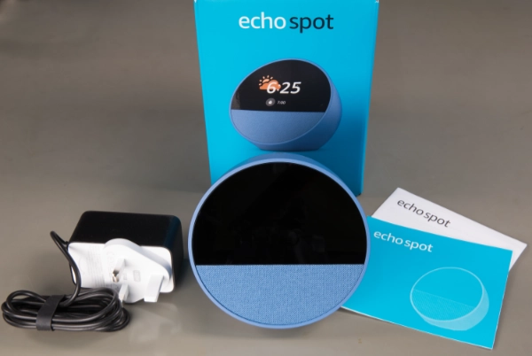 The Amazon Echo Spot and power supply