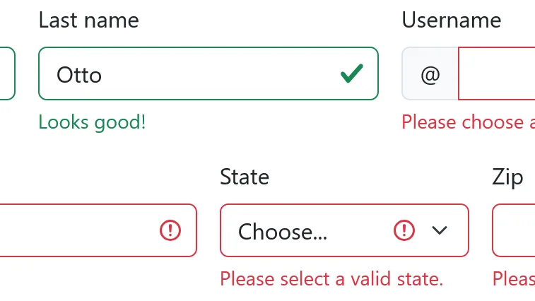 Validation on forms using Bootstrap