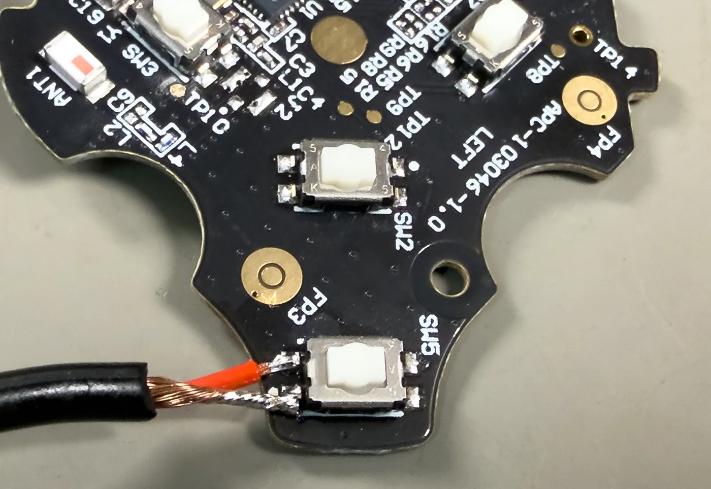 Wires soldered to switch