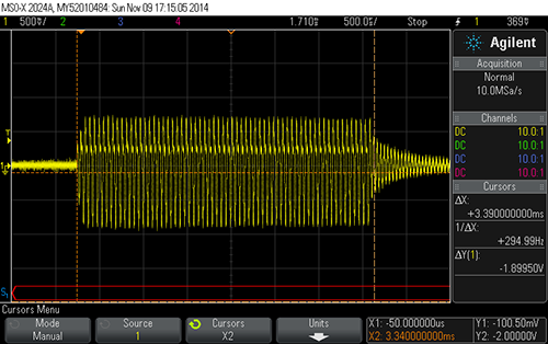 Click to view large image of 3.3ms pulse on scope