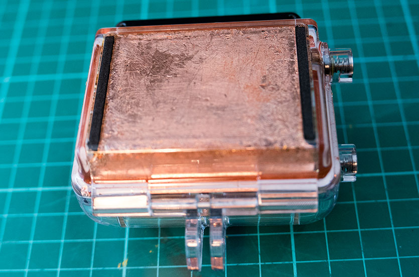 Copper leaf fitted to the back of the waterproof case